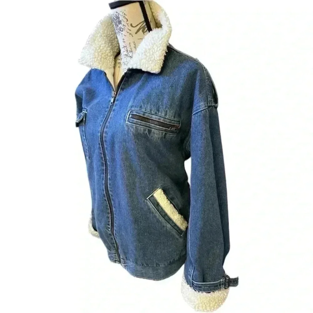 Rare Vintage WEATHERED BLUES Denim & Sherpa Jacket
